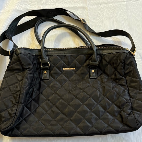 Rare Discontinued Y2K Rampage Quilted Weekender Tote Duffel Bag Black & Gold EUC - Picture 1 of 8